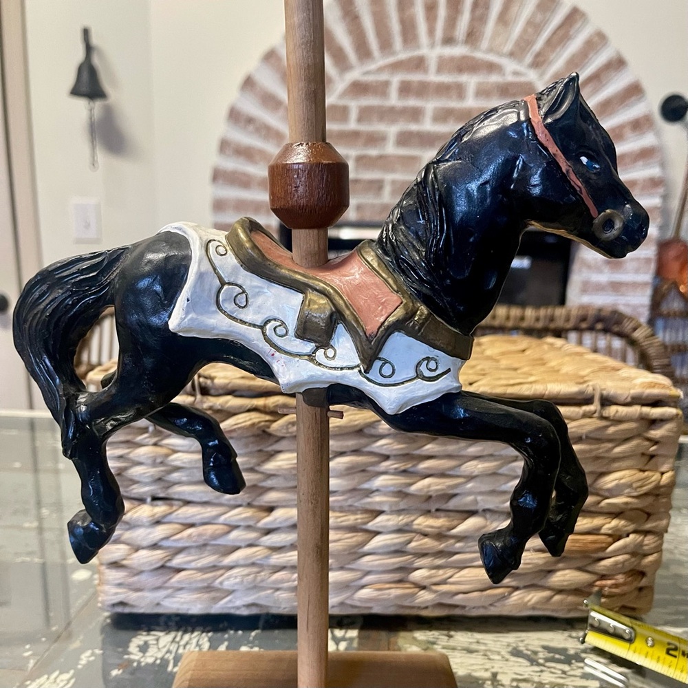 Carved Wood
BLACK CAROUSEL HORSE Vintage 
Square Base